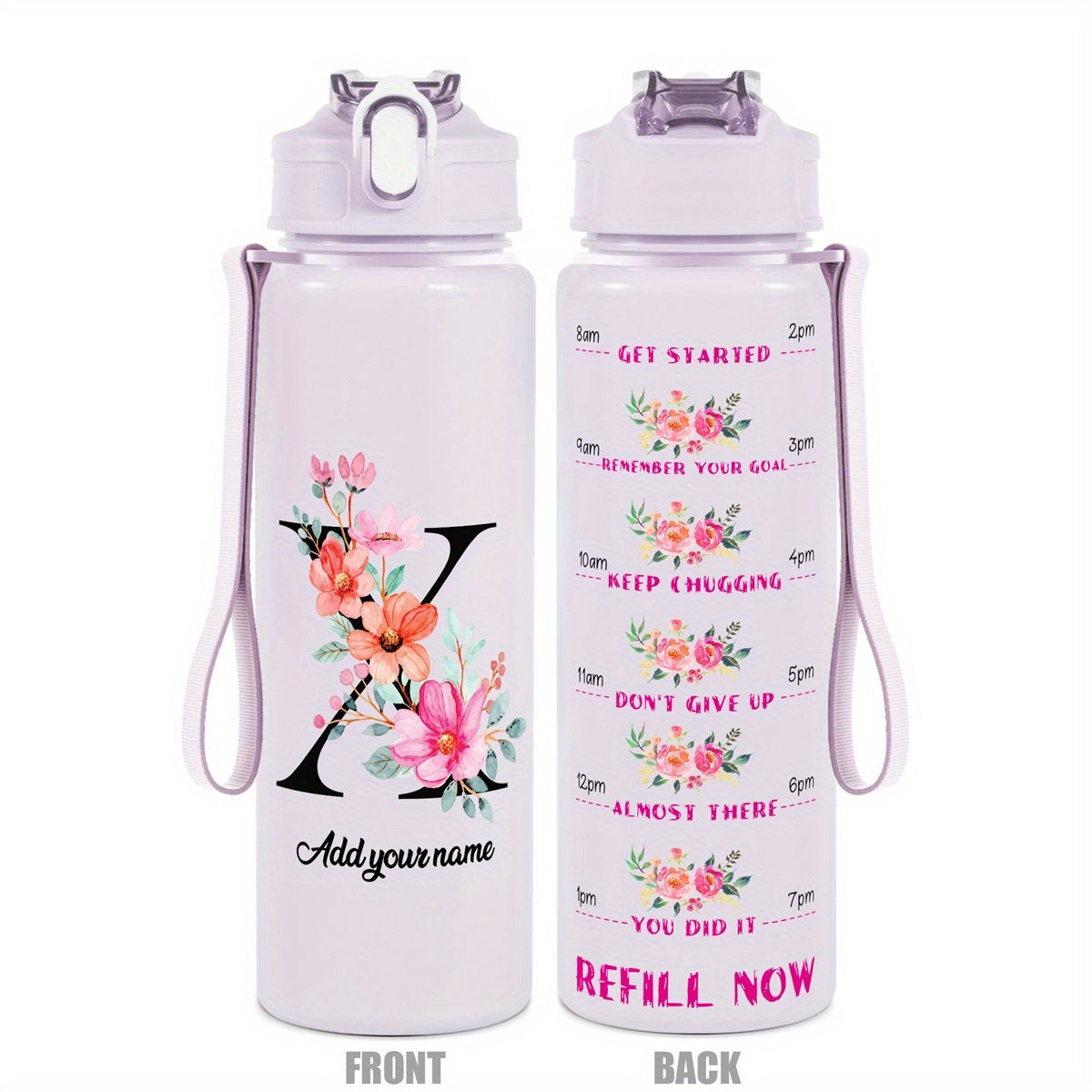 Custom Name 25oz Water Bottle with Time Markers – Leakproof Hydration Tracker Bottle