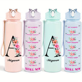 Custom Name 25oz Water Bottle with Time Markers – Leakproof Hydration Tracker Bottle