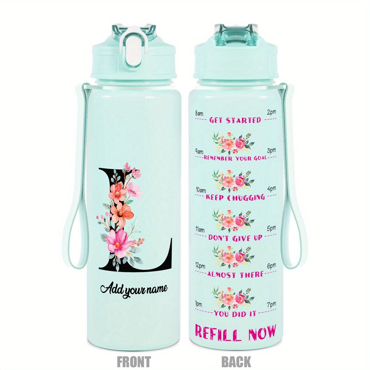 Custom Name 25oz Water Bottle with Time Markers – Leakproof Hydration Tracker Bottle