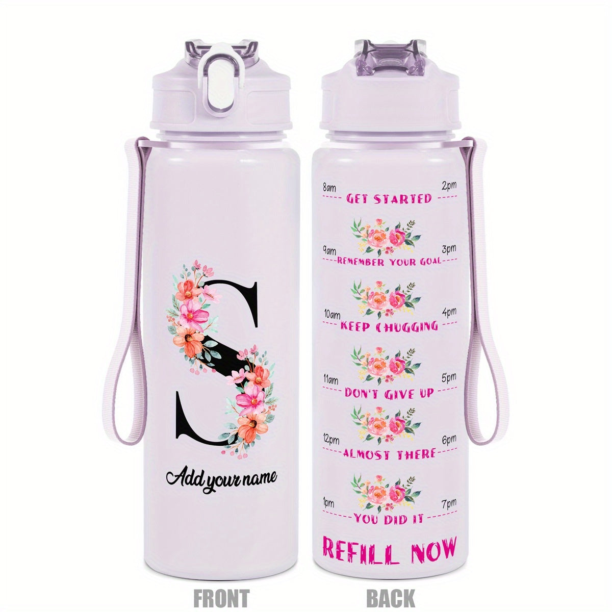 Custom Name 25oz Water Bottle with Time Markers – Leakproof Hydration Tracker Bottle