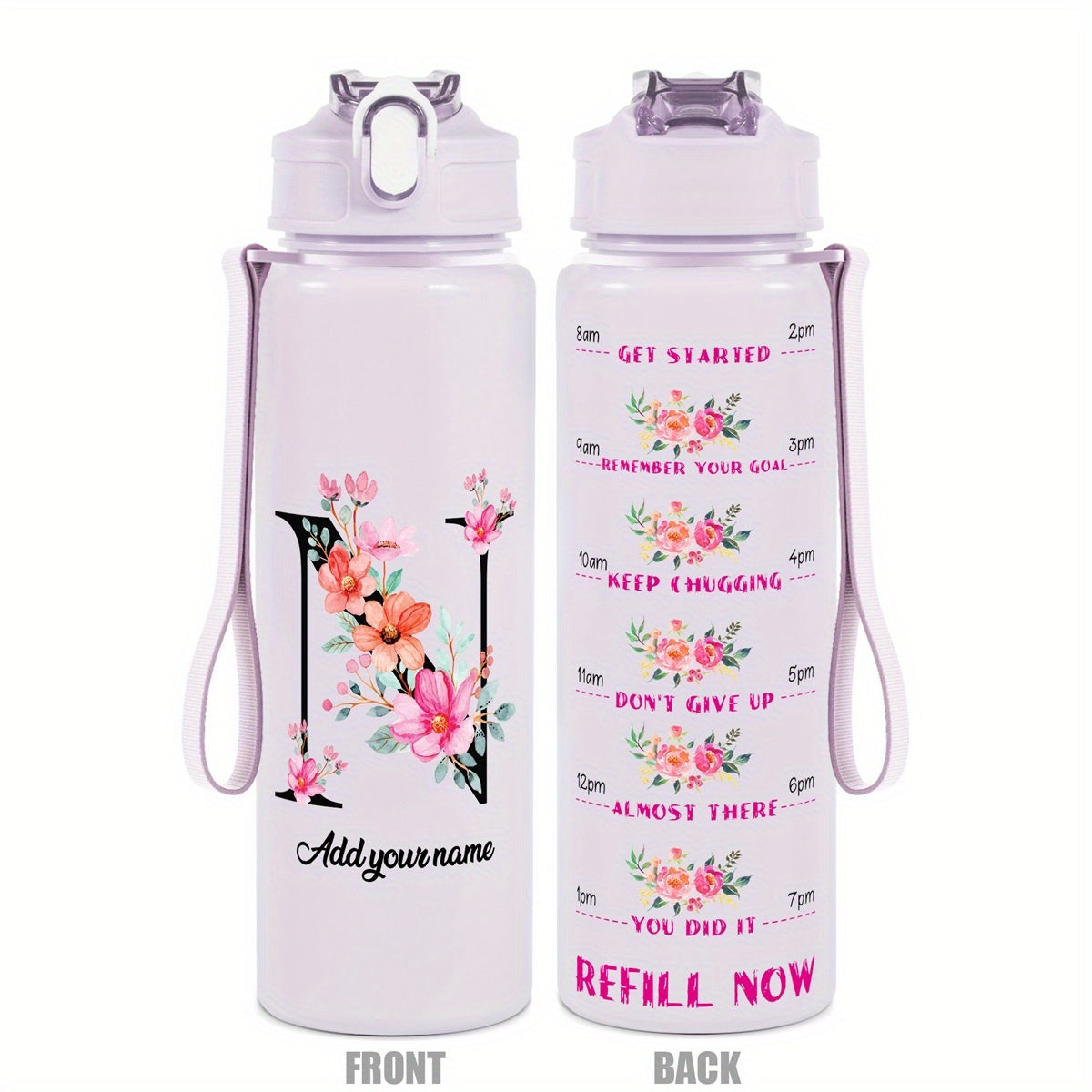 Custom Name 25oz Water Bottle with Time Markers – Leakproof Hydration Tracker Bottle