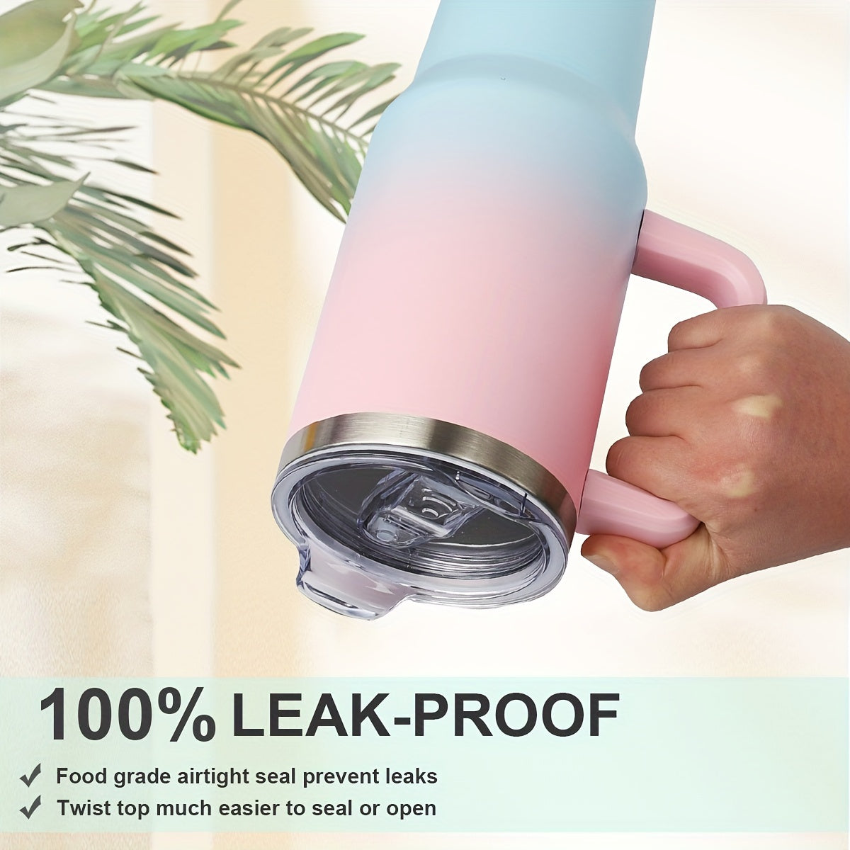 40oz Insulated Tumbler with Handle & Straw Set – Double-Wall Stainless Steel, Leak-Proof Lid, Travel Mug Fits Car Cup Holders, Keeps Drinks Cold 34H/Hot 8H