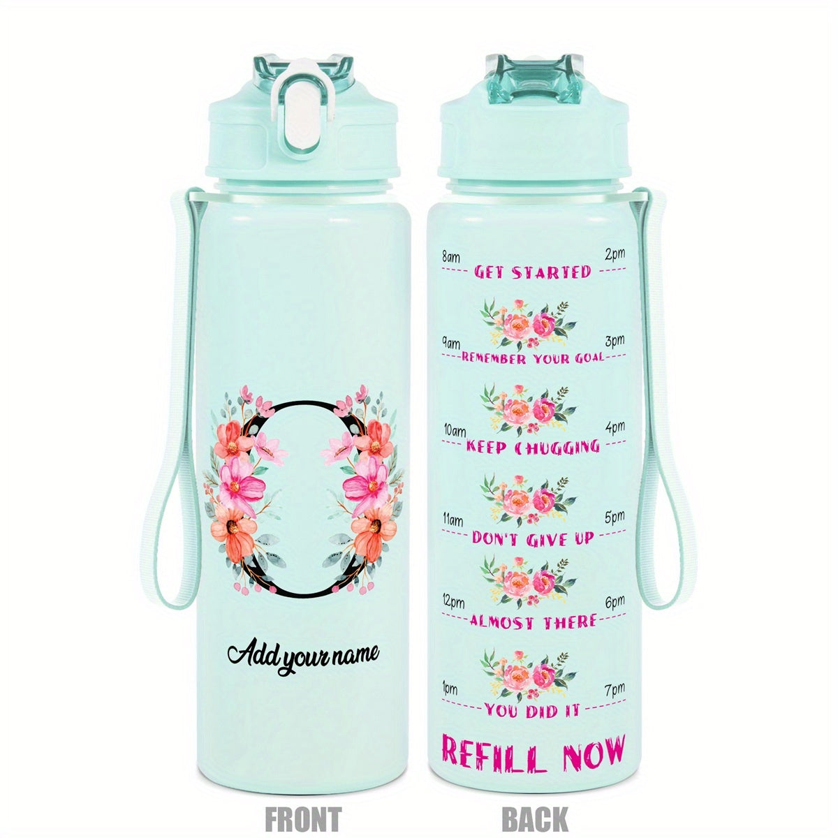 Custom Name 25oz Water Bottle with Time Markers – Leakproof Hydration Tracker Bottle