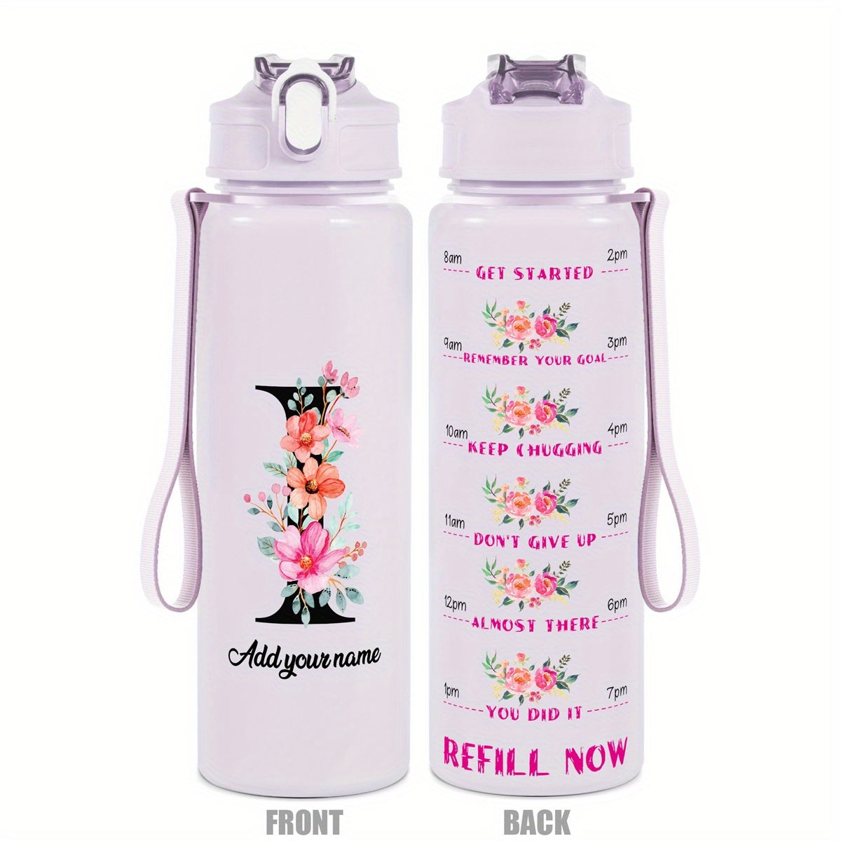 Custom Name 25oz Water Bottle with Time Markers – Leakproof Hydration Tracker Bottle