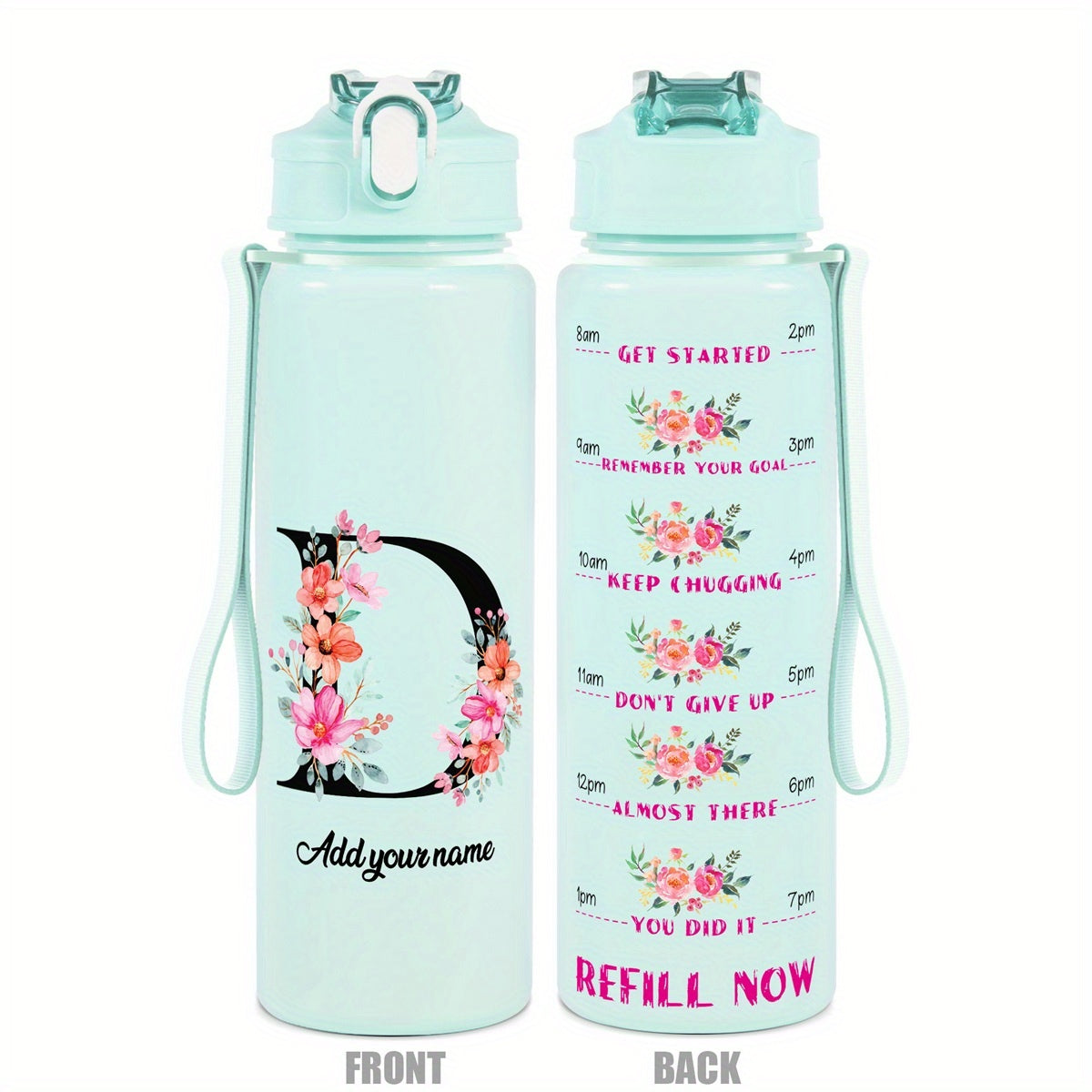 Custom Name 25oz Water Bottle with Time Markers – Leakproof Hydration Tracker Bottle