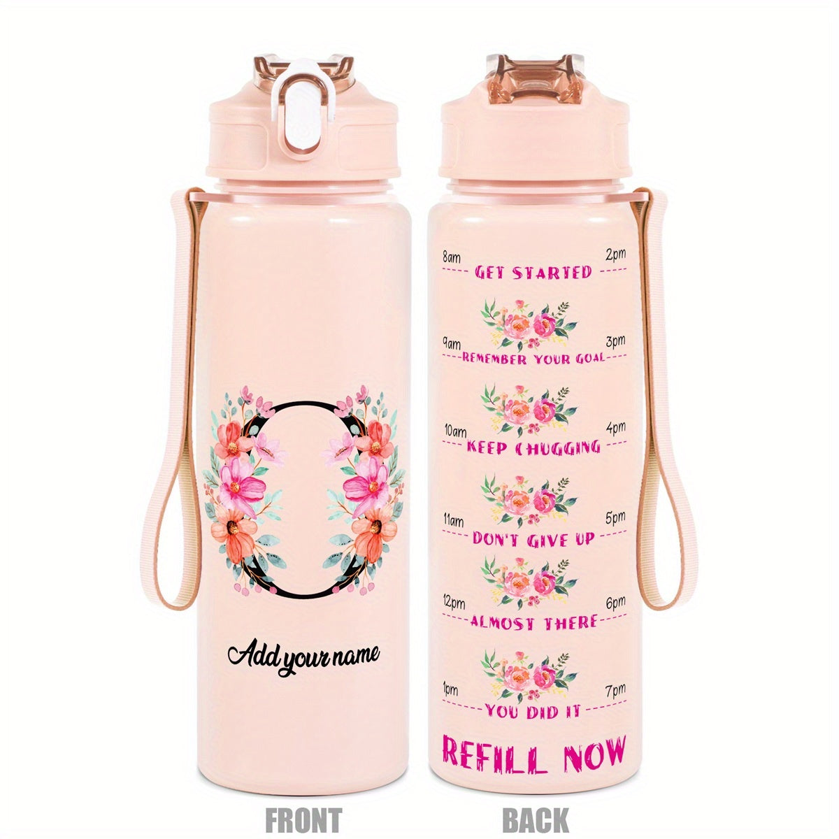 Custom Name 25oz Water Bottle with Time Markers – Leakproof Hydration Tracker Bottle