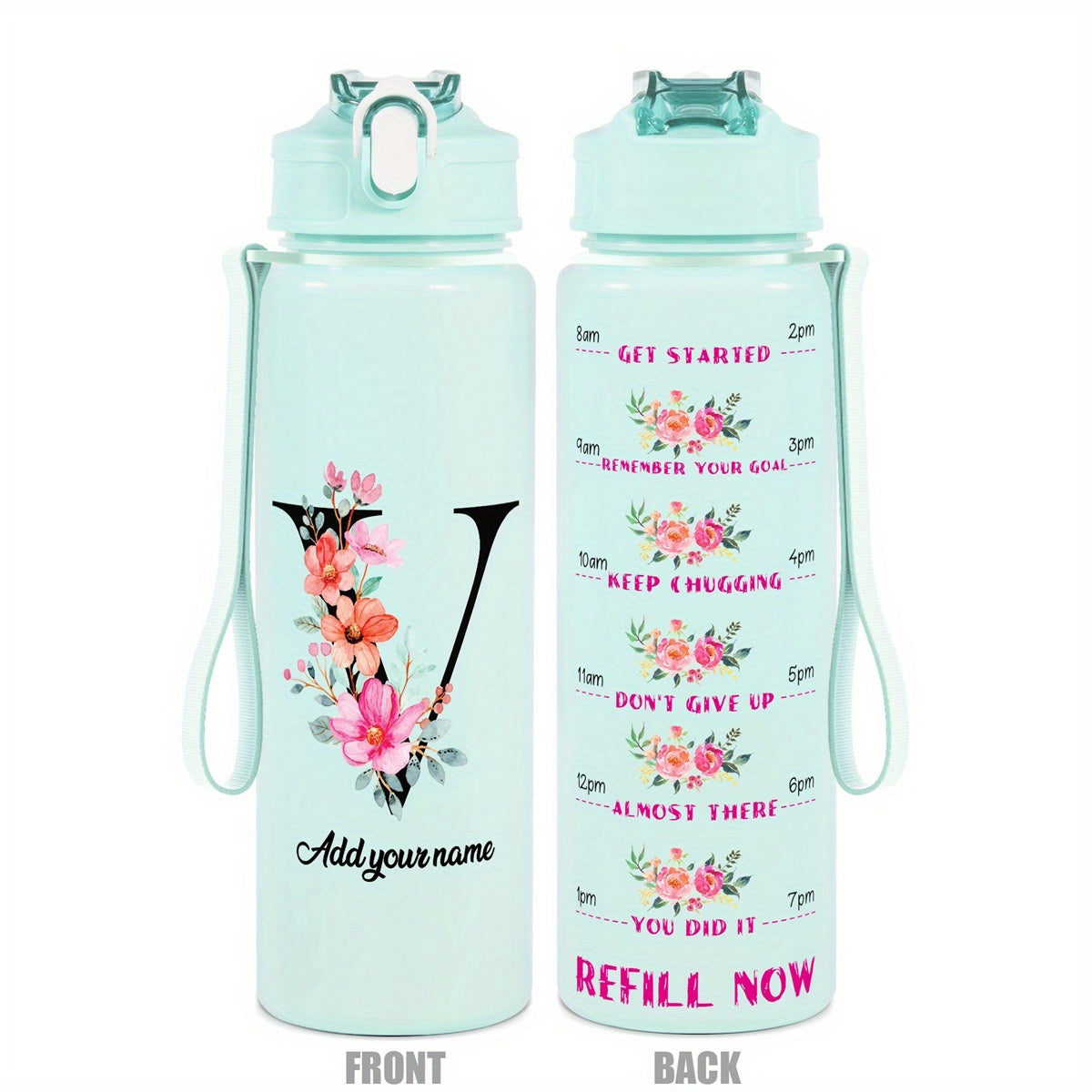 Custom Name 25oz Water Bottle with Time Markers – Leakproof Hydration Tracker Bottle