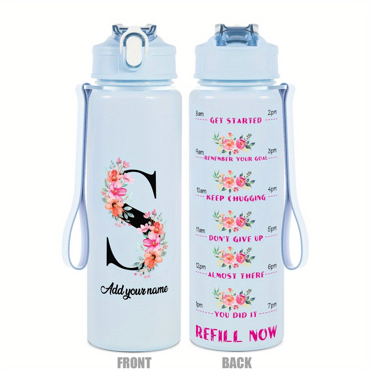 Custom Name 25oz Water Bottle with Time Markers – Leakproof Hydration Tracker Bottle