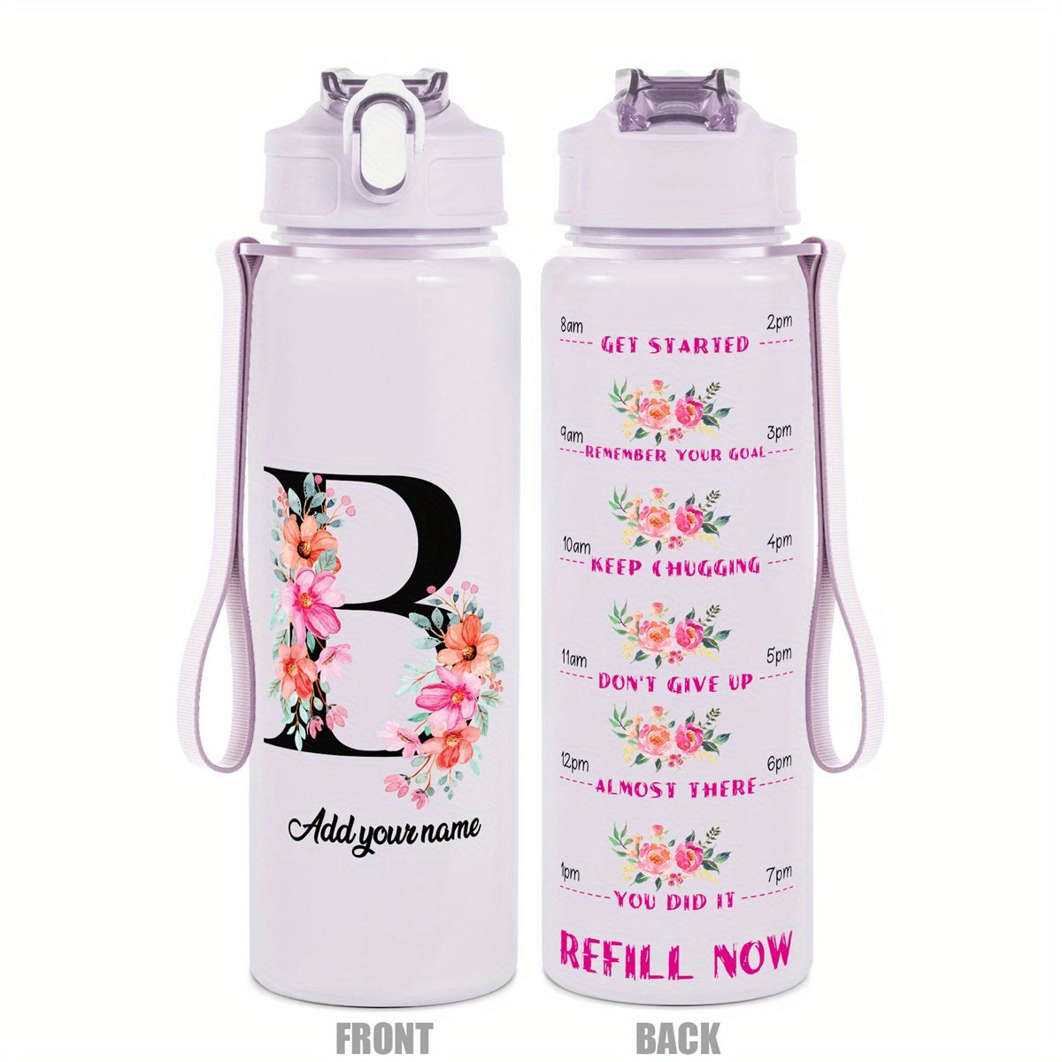 Custom Name 25oz Water Bottle with Time Markers – Leakproof Hydration Tracker Bottle