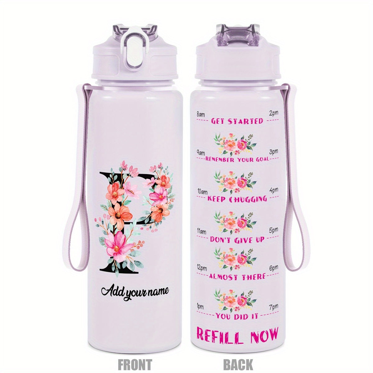 Custom Name 25oz Water Bottle with Time Markers – Leakproof Hydration Tracker Bottle