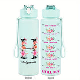 Custom Name 25oz Water Bottle with Time Markers – Leakproof Hydration Tracker Bottle