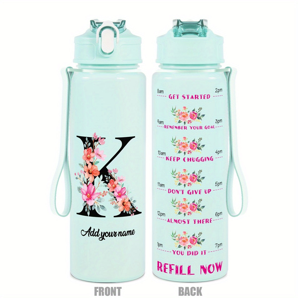 Custom Name 25oz Water Bottle with Time Markers – Leakproof Hydration Tracker Bottle