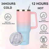 40oz Insulated Tumbler with Handle & Straw Set – Double-Wall Stainless Steel, Leak-Proof Lid, Travel Mug Fits Car Cup Holders, Keeps Drinks Cold 34H/Hot 8H