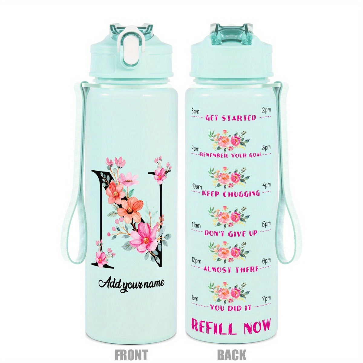 Custom Name 25oz Water Bottle with Time Markers – Leakproof Hydration Tracker Bottle
