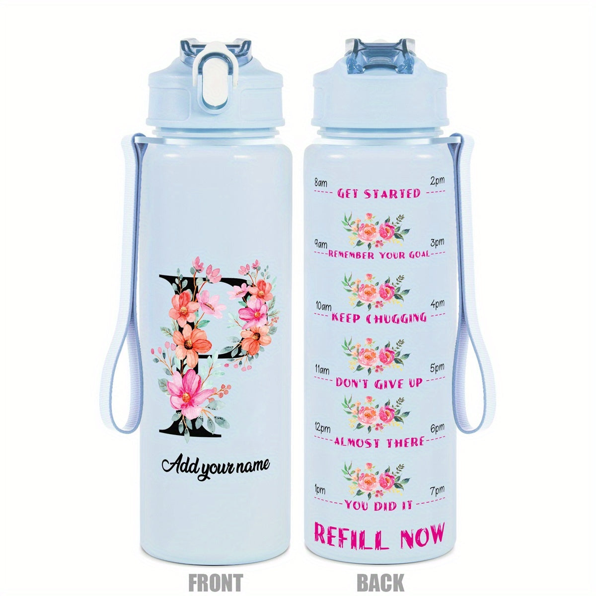 Custom Name 25oz Water Bottle with Time Markers – Leakproof Hydration Tracker Bottle