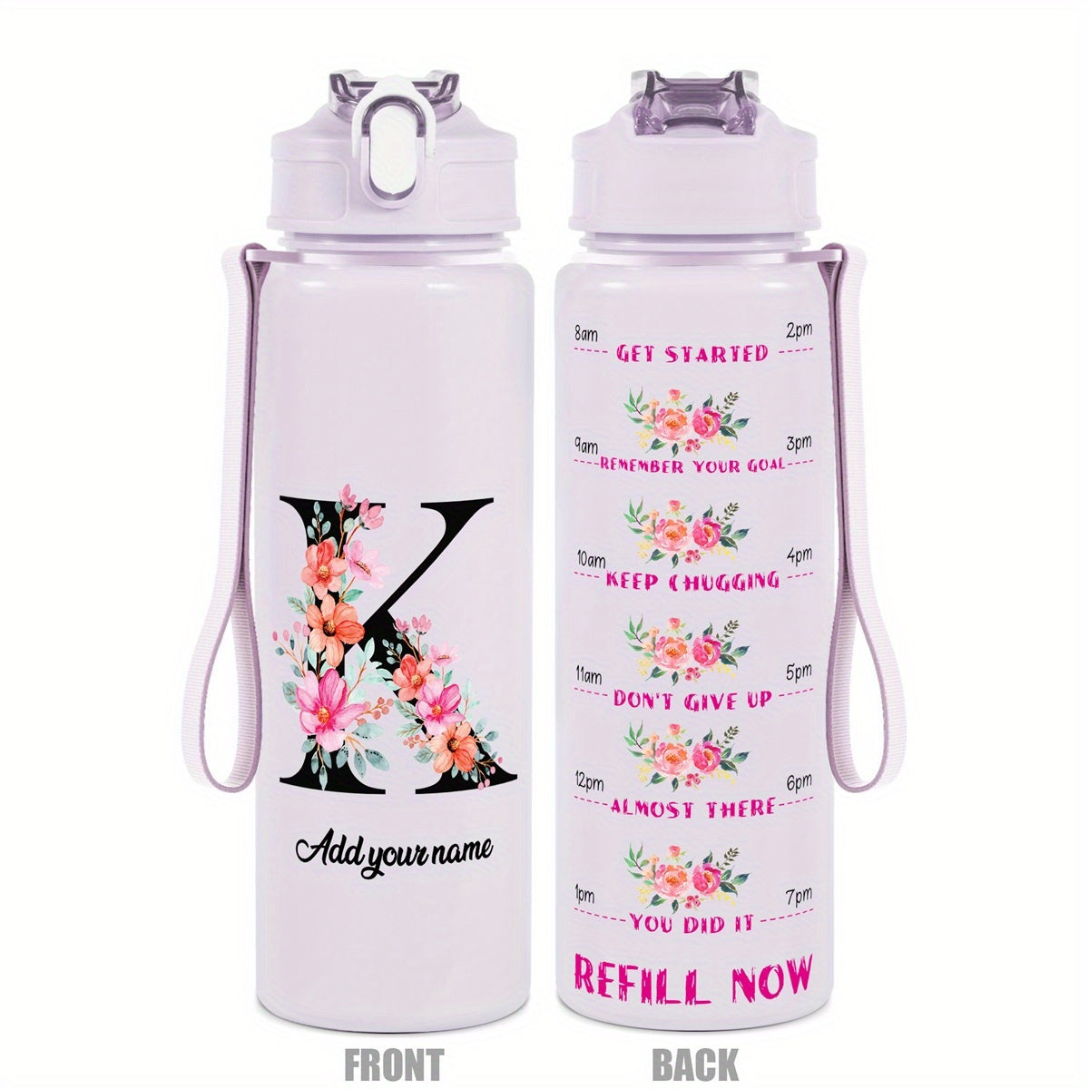 Custom Name 25oz Water Bottle with Time Markers – Leakproof Hydration Tracker Bottle