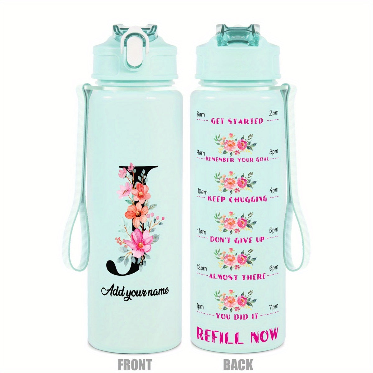 Custom Name 25oz Water Bottle with Time Markers – Leakproof Hydration Tracker Bottle