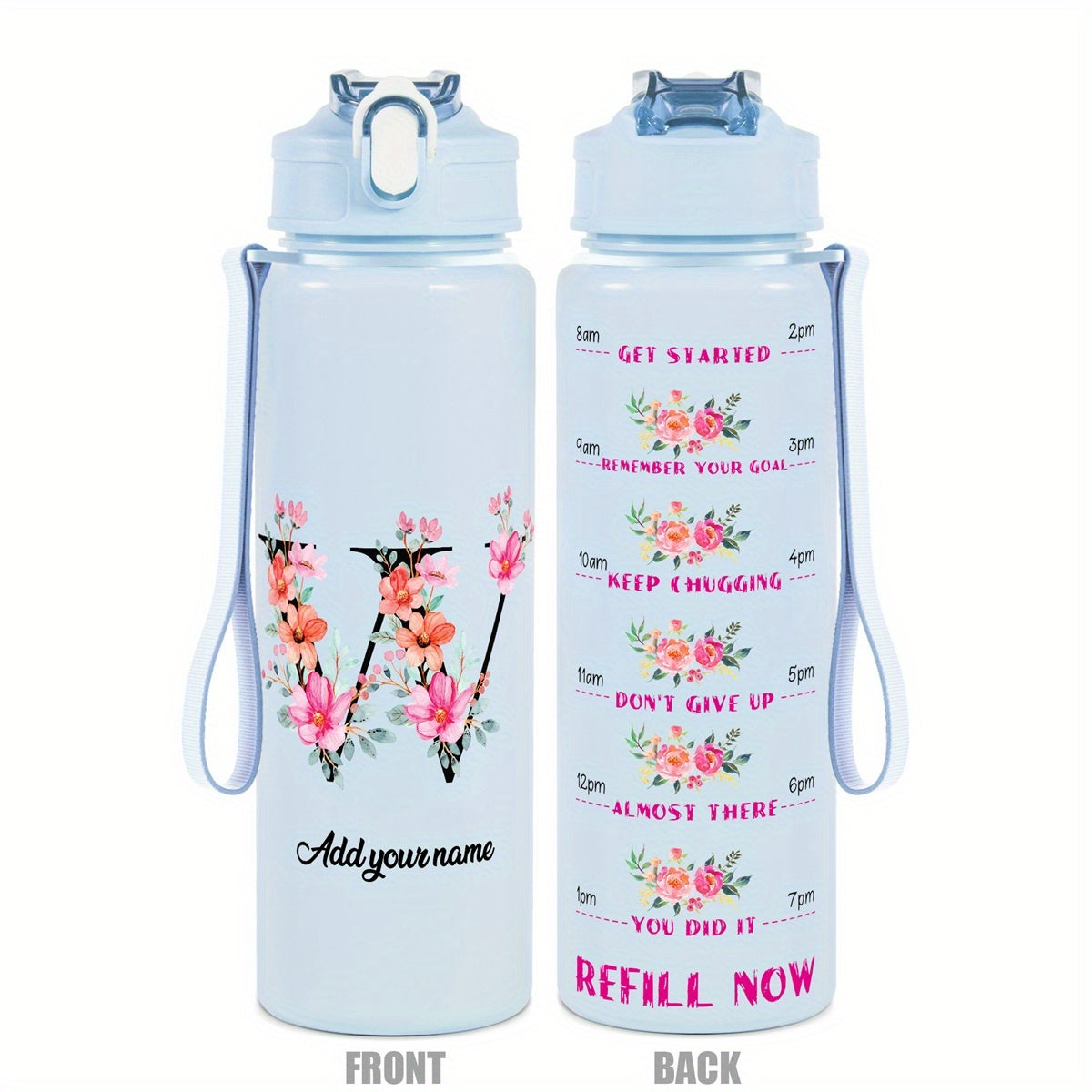 Custom Name 25oz Water Bottle with Time Markers – Leakproof Hydration Tracker Bottle