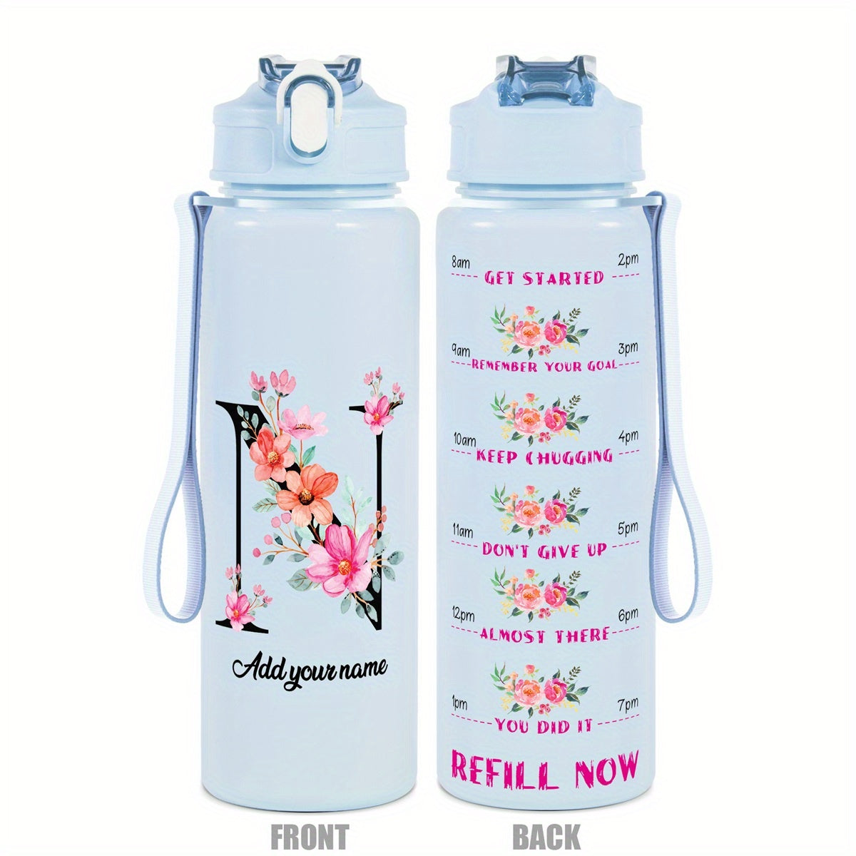 Custom Name 25oz Water Bottle with Time Markers – Leakproof Hydration Tracker Bottle