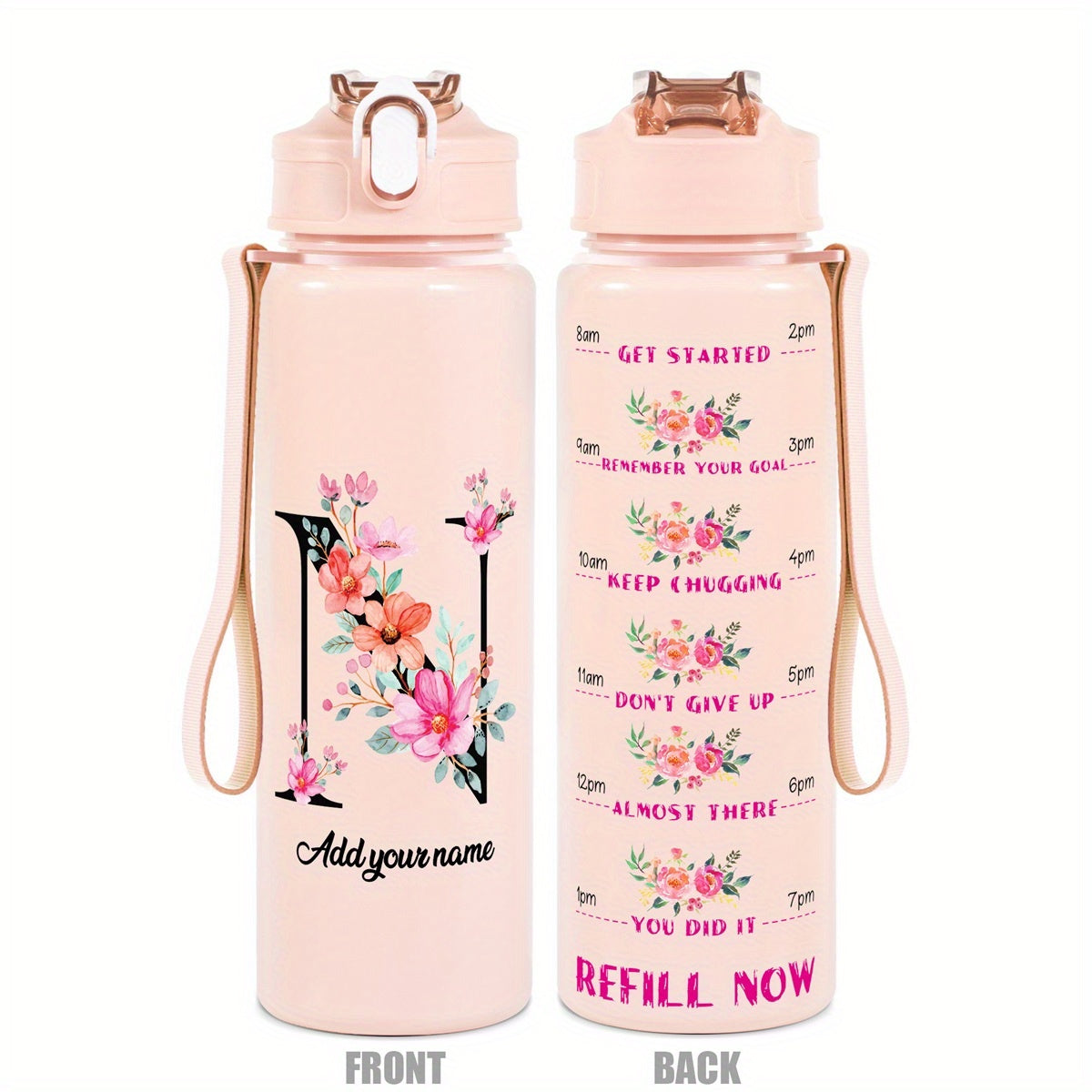 Custom Name 25oz Water Bottle with Time Markers – Leakproof Hydration Tracker Bottle