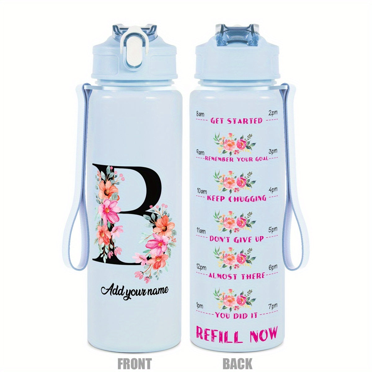 Custom Name 25oz Water Bottle with Time Markers – Leakproof Hydration Tracker Bottle