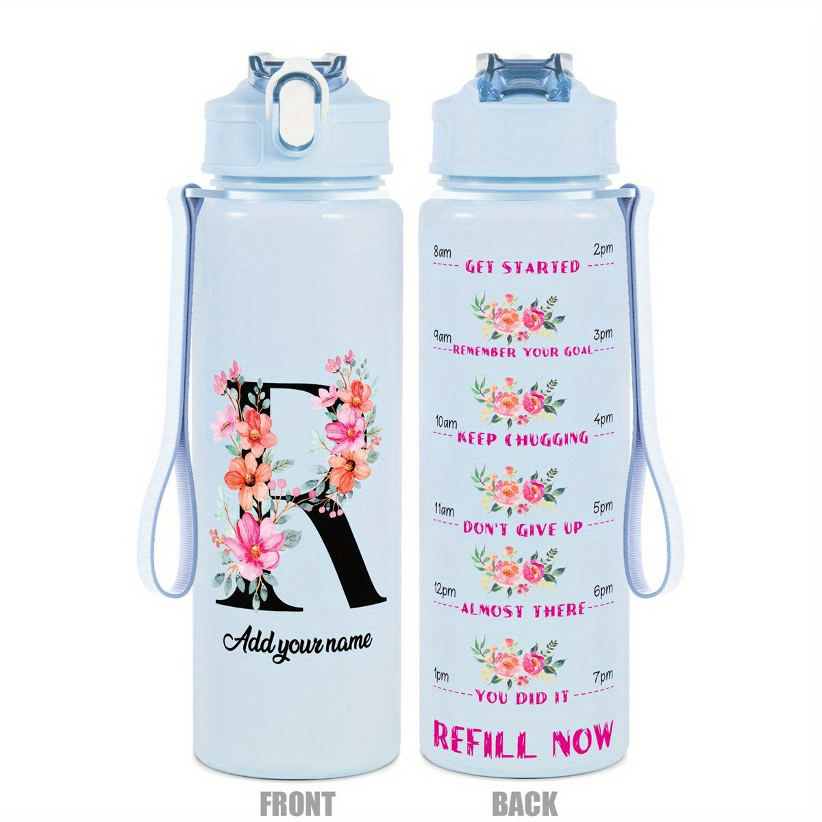Custom Name 25oz Water Bottle with Time Markers – Leakproof Hydration Tracker Bottle