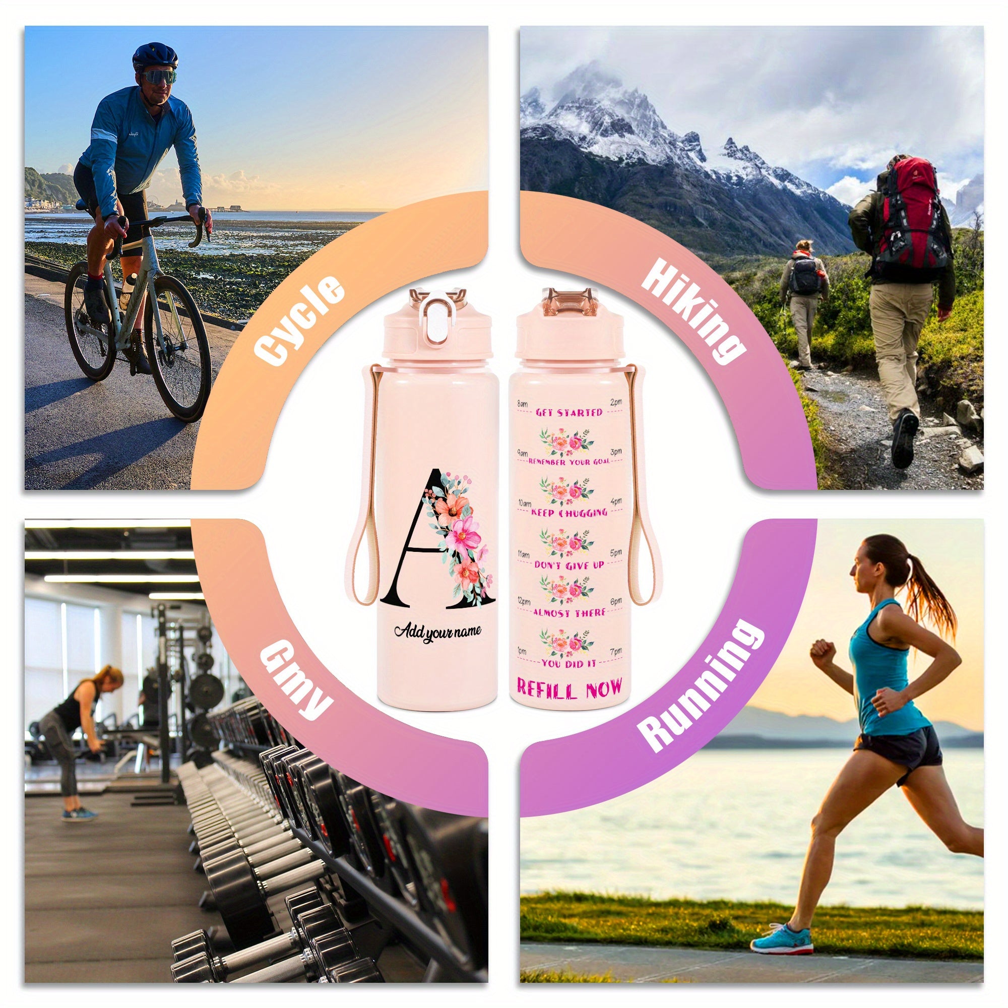 Custom Name 25oz Water Bottle with Time Markers – Leakproof Hydration Tracker Bottle