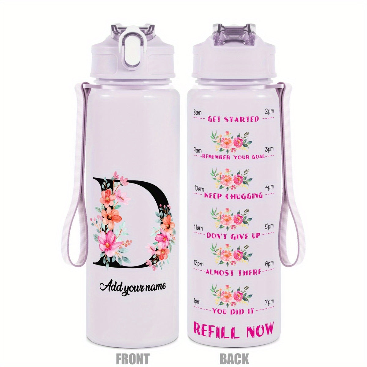 Custom Name 25oz Water Bottle with Time Markers – Leakproof Hydration Tracker Bottle