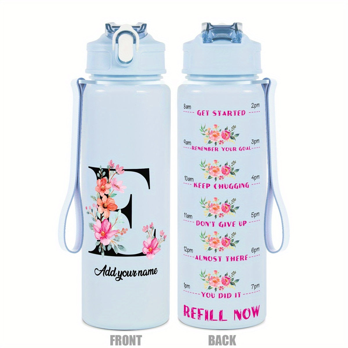 Custom Name 25oz Water Bottle with Time Markers – Leakproof Hydration Tracker Bottle