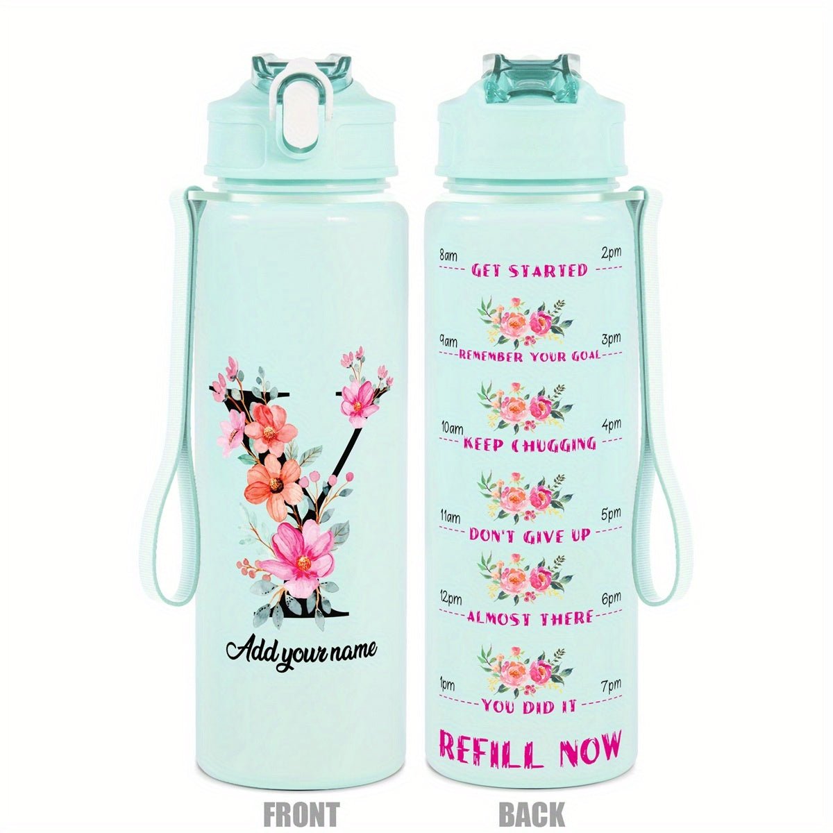 Custom Name 25oz Water Bottle with Time Markers – Leakproof Hydration Tracker Bottle