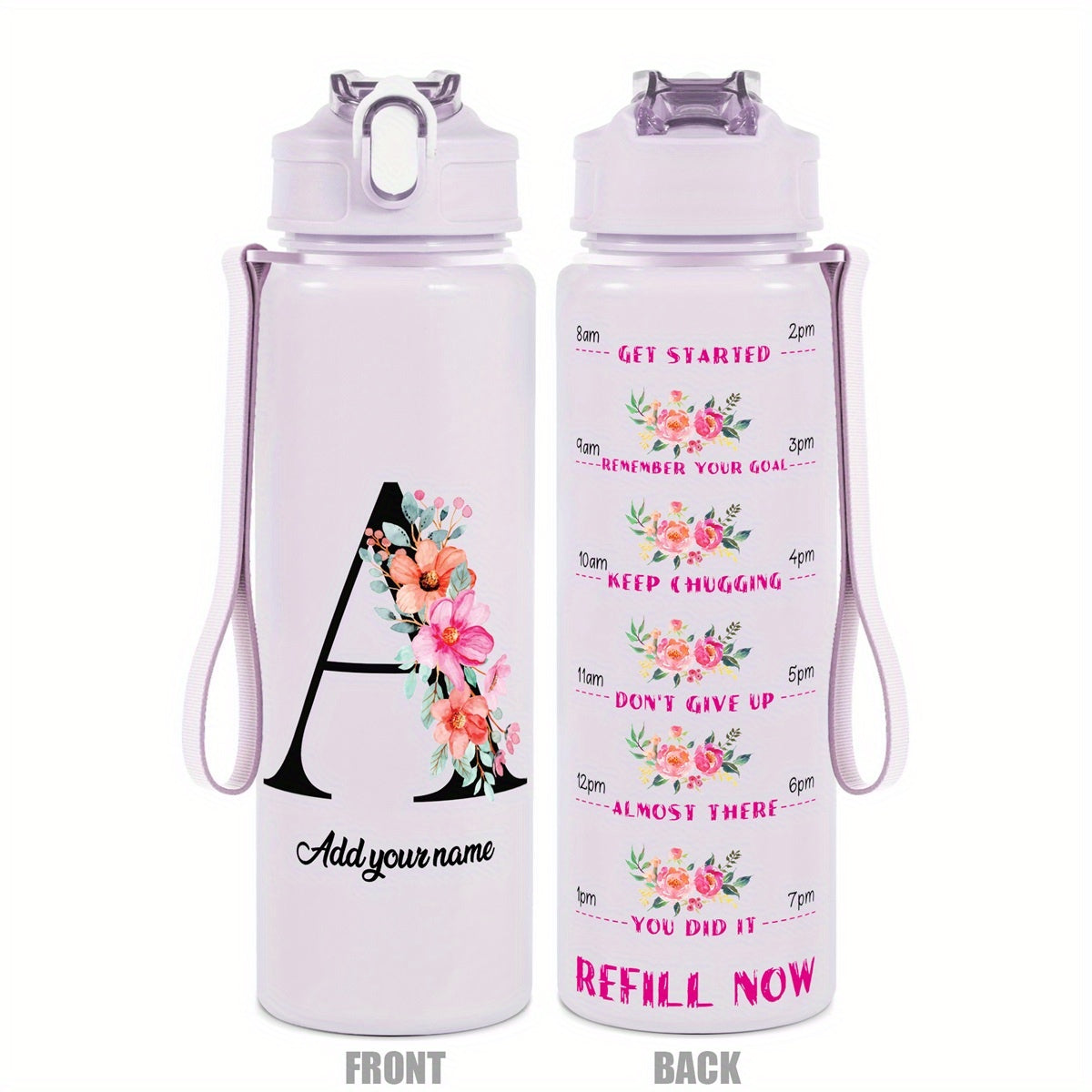 Custom Name 25oz Water Bottle with Time Markers – Leakproof Hydration Tracker Bottle