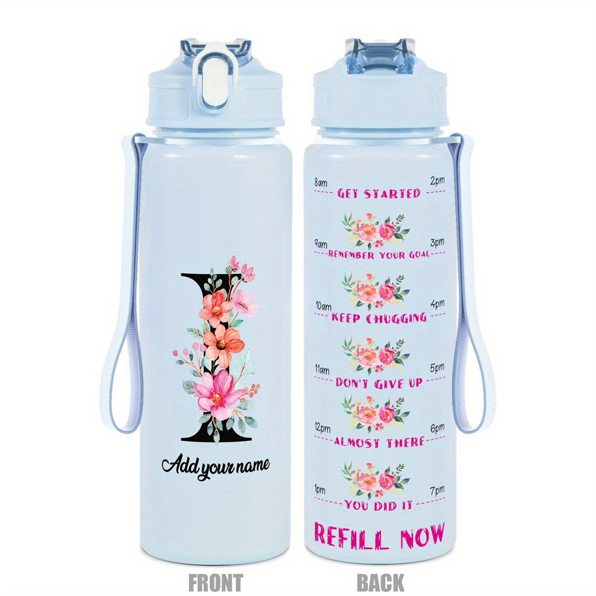 Custom Name 25oz Water Bottle with Time Markers – Leakproof Hydration Tracker Bottle