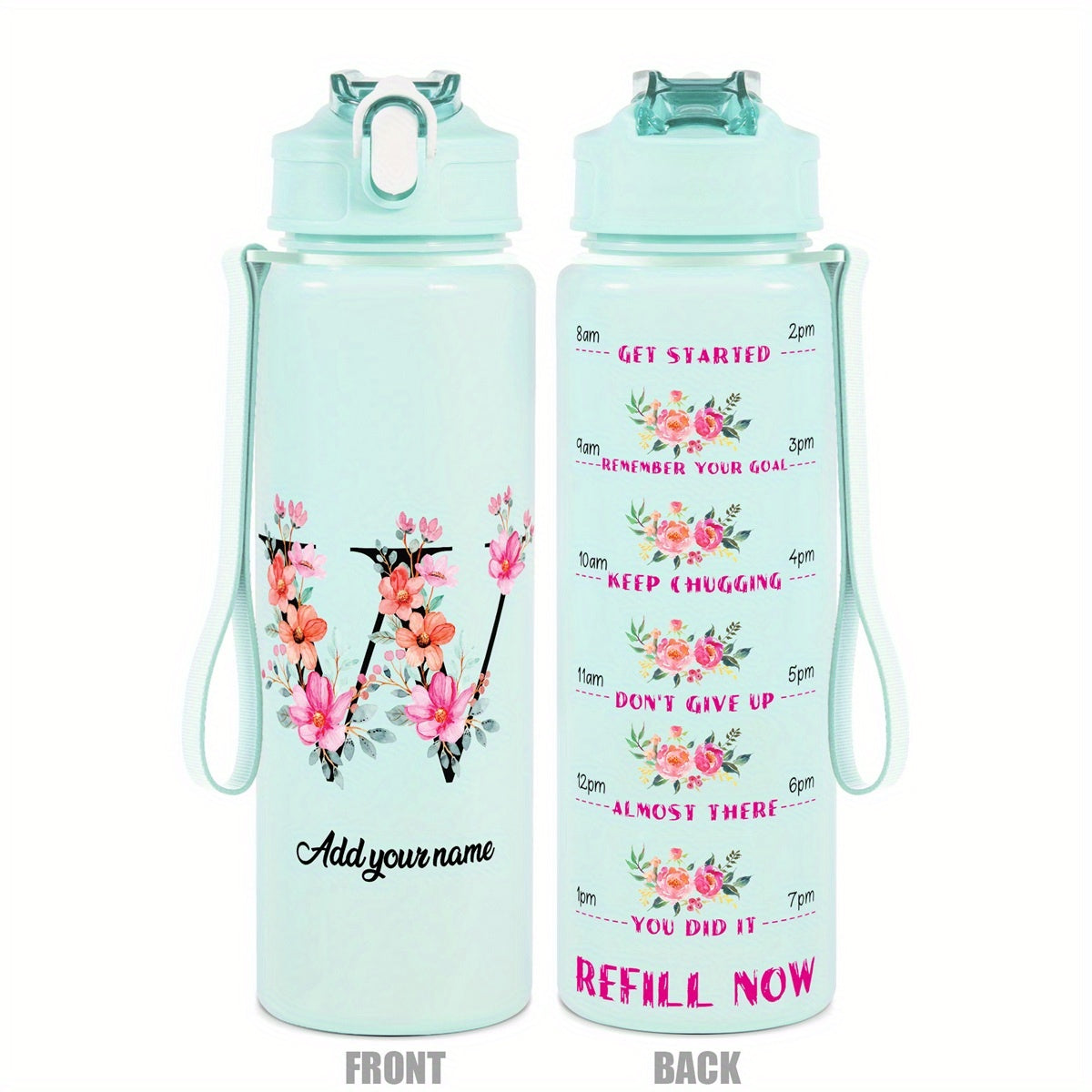 Custom Name 25oz Water Bottle with Time Markers – Leakproof Hydration Tracker Bottle