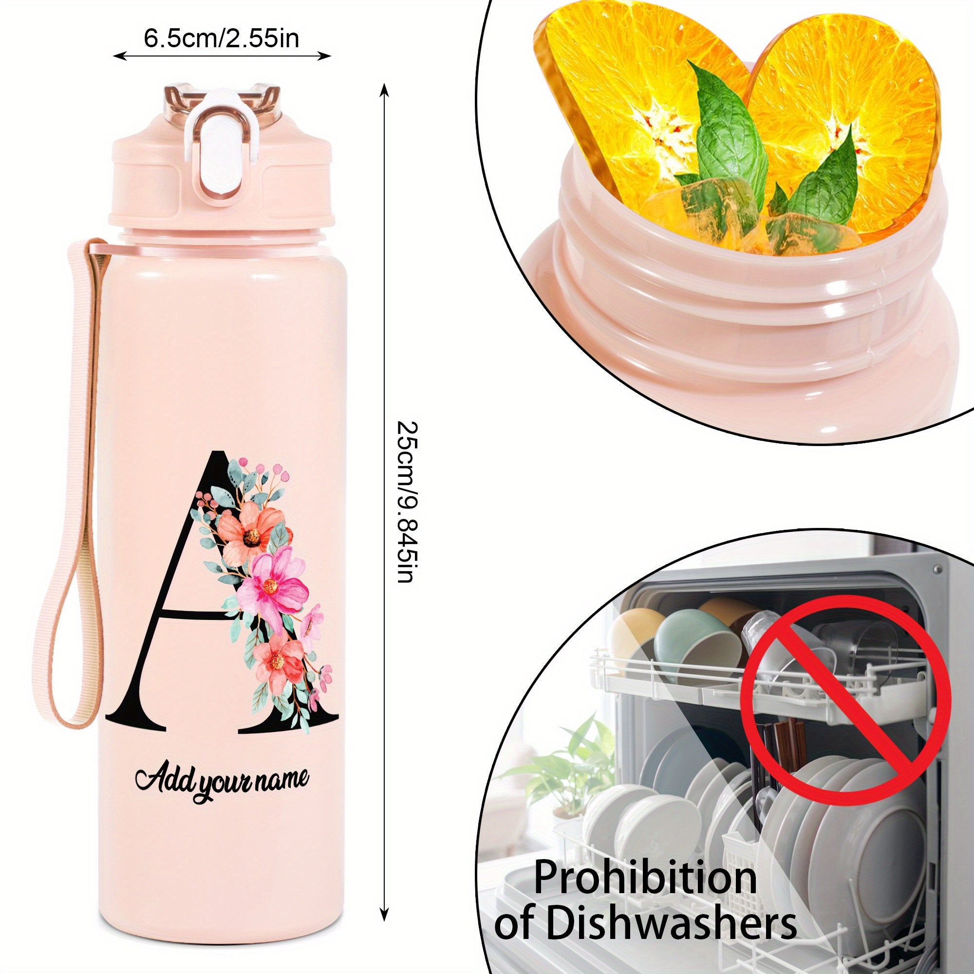 Custom Name 25oz Water Bottle with Time Markers – Leakproof Hydration Tracker Bottle