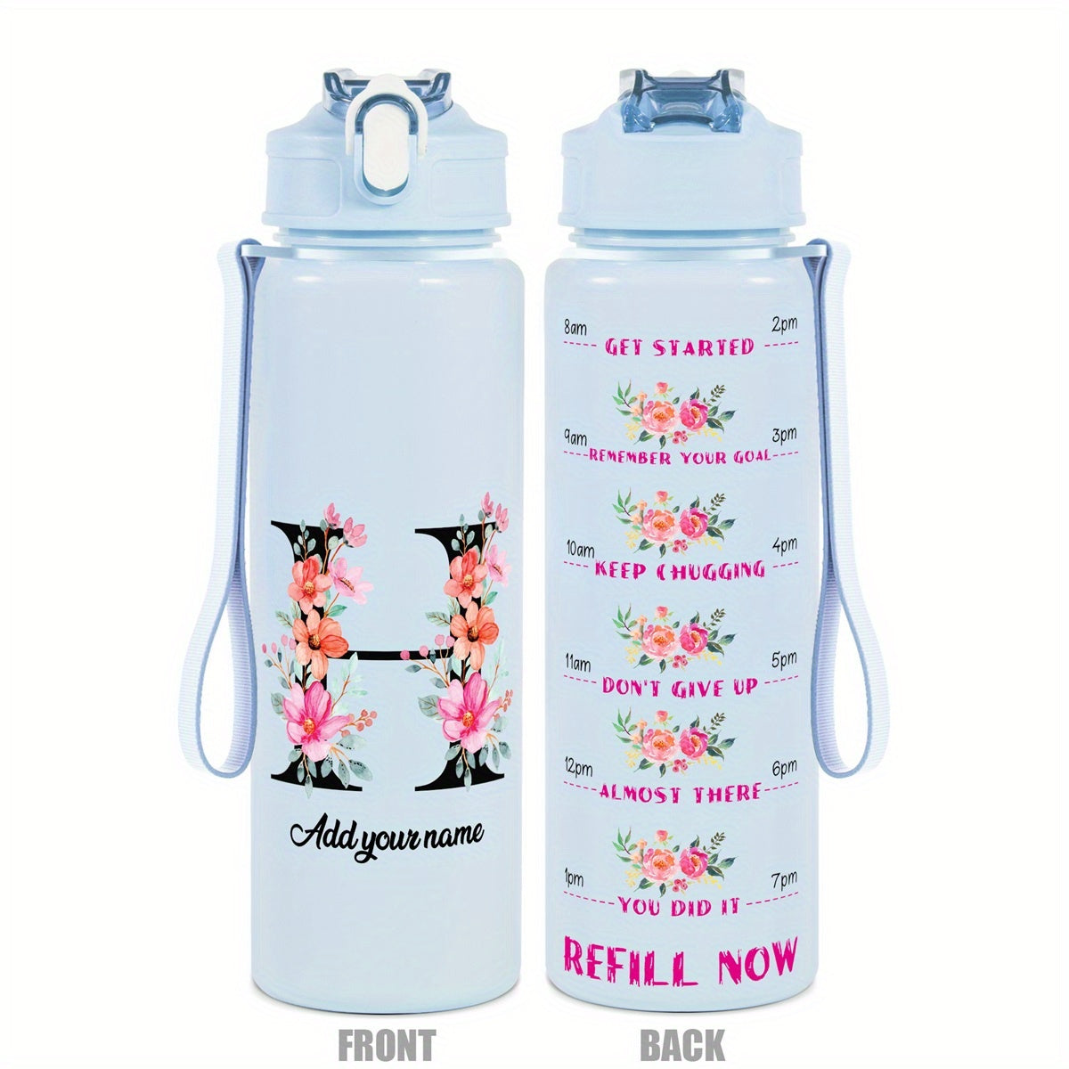 Custom Name 25oz Water Bottle with Time Markers – Leakproof Hydration Tracker Bottle