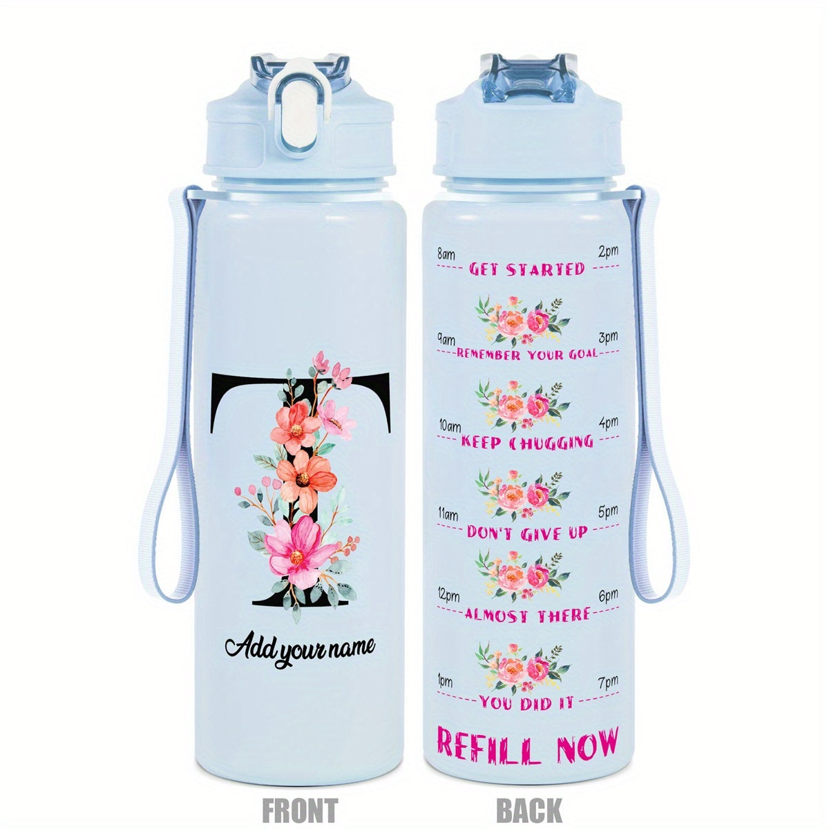 Custom Name 25oz Water Bottle with Time Markers – Leakproof Hydration Tracker Bottle