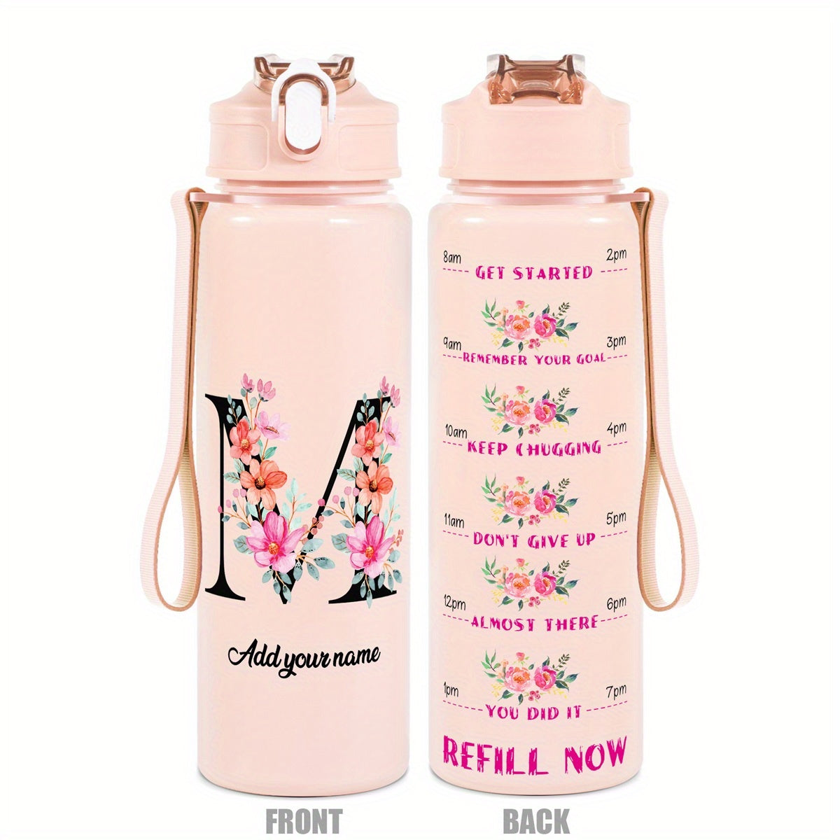 Custom Name 25oz Water Bottle with Time Markers – Leakproof Hydration Tracker Bottle