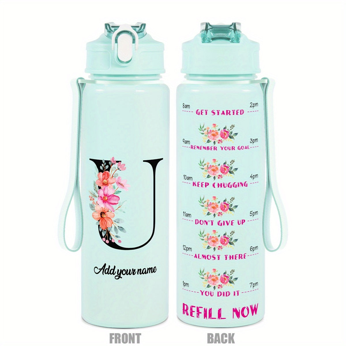 Custom Name 25oz Water Bottle with Time Markers – Leakproof Hydration Tracker Bottle