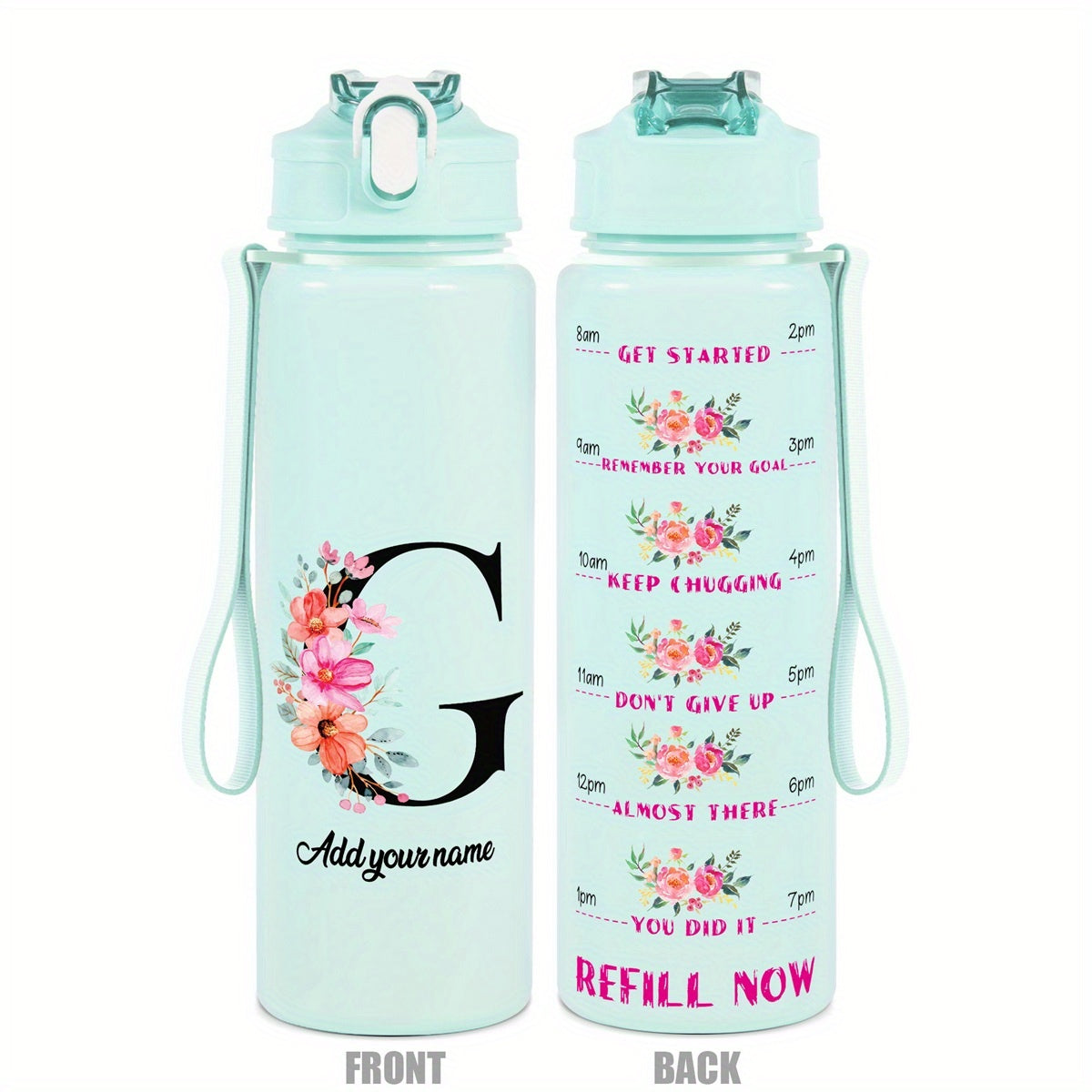Custom Name 25oz Water Bottle with Time Markers – Leakproof Hydration Tracker Bottle