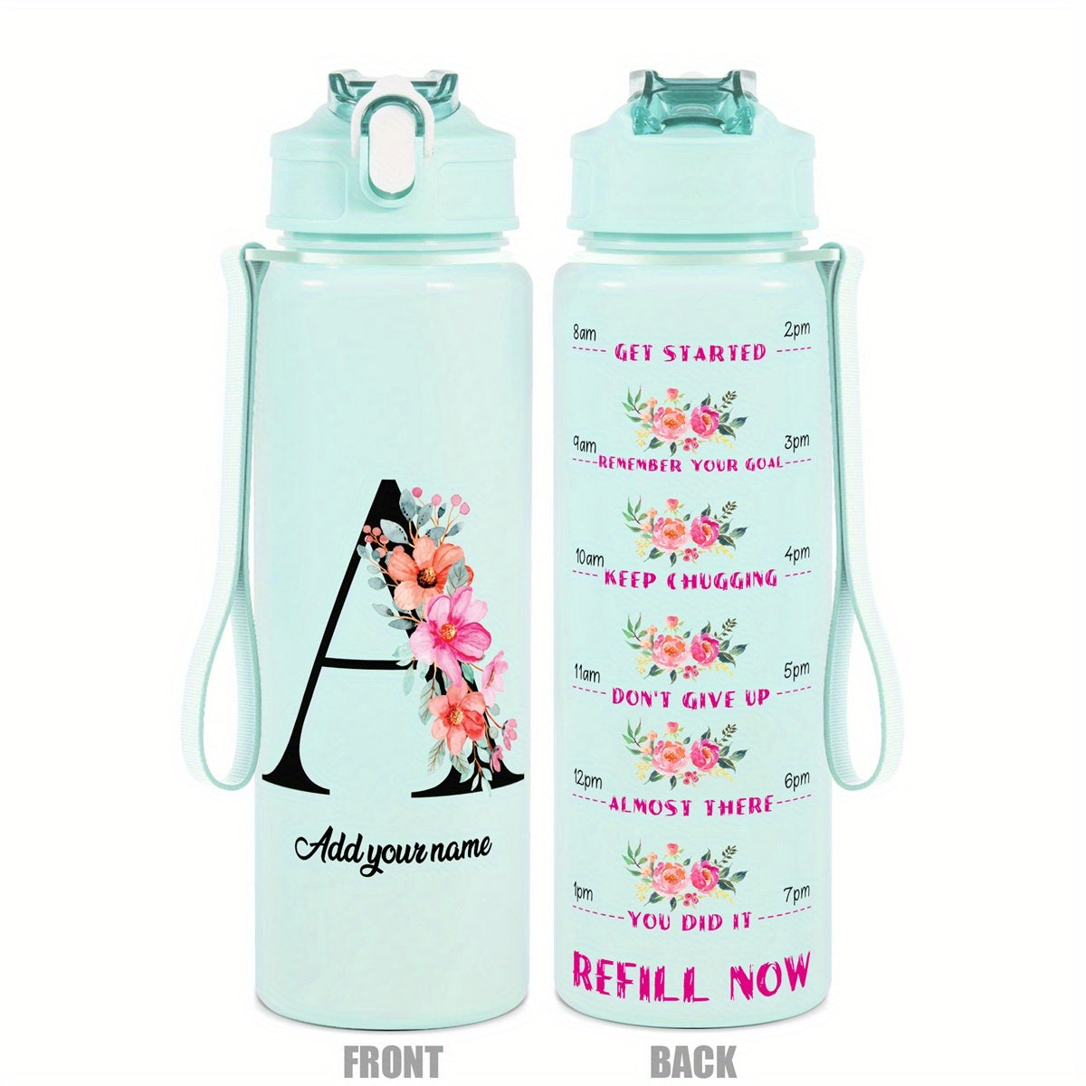 Custom Name 25oz Water Bottle with Time Markers – Leakproof Hydration Tracker Bottle