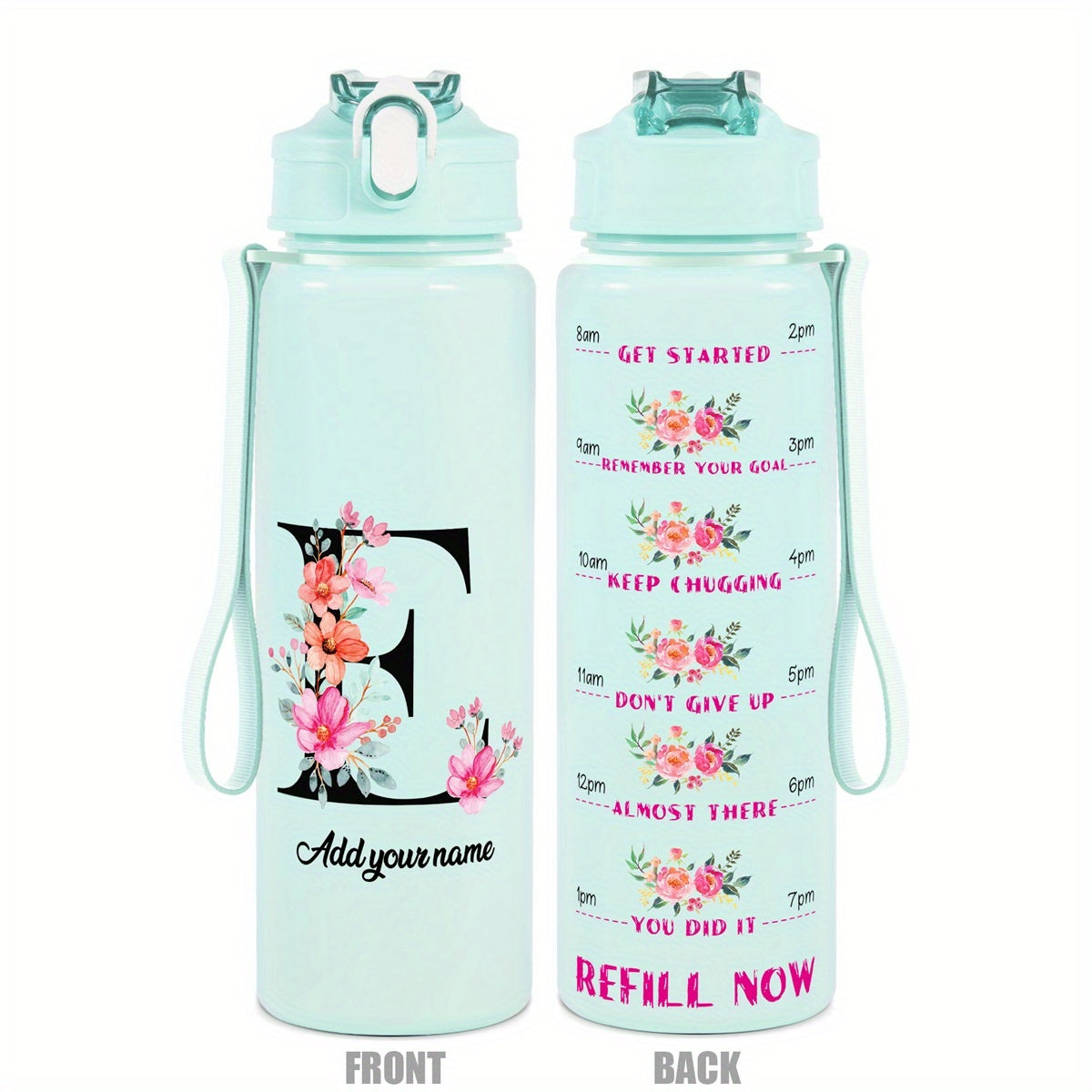 Custom Name 25oz Water Bottle with Time Markers – Leakproof Hydration Tracker Bottle