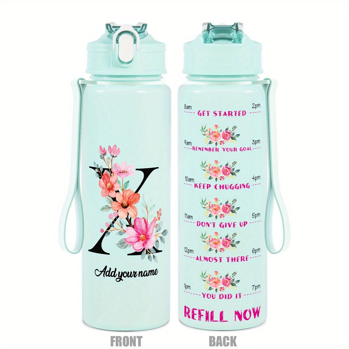 Custom Name 25oz Water Bottle with Time Markers – Leakproof Hydration Tracker Bottle