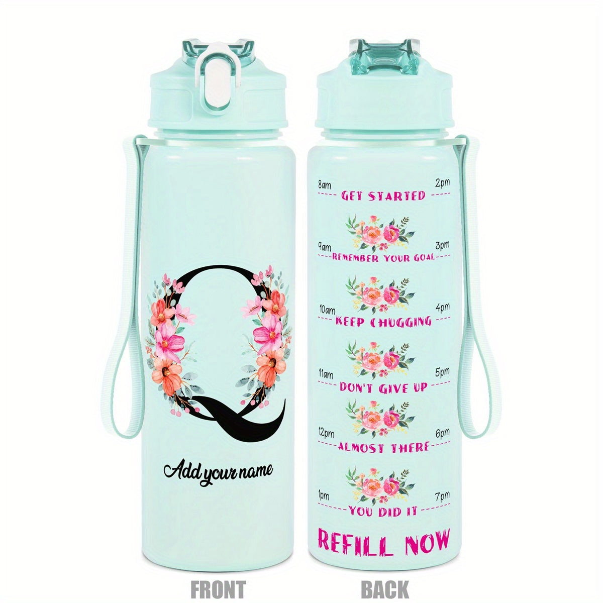 Custom Name 25oz Water Bottle with Time Markers – Leakproof Hydration Tracker Bottle