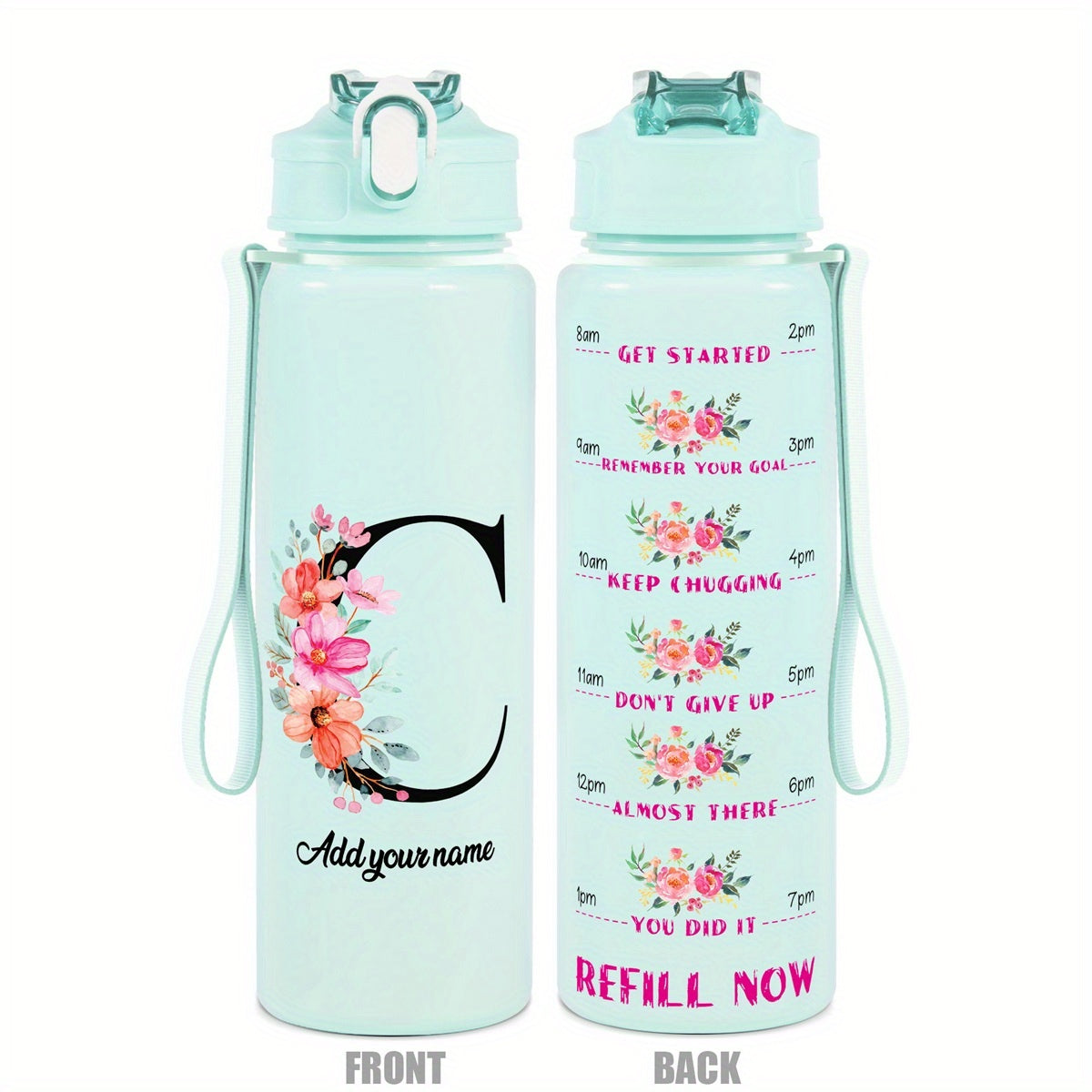 Custom Name 25oz Water Bottle with Time Markers – Leakproof Hydration Tracker Bottle