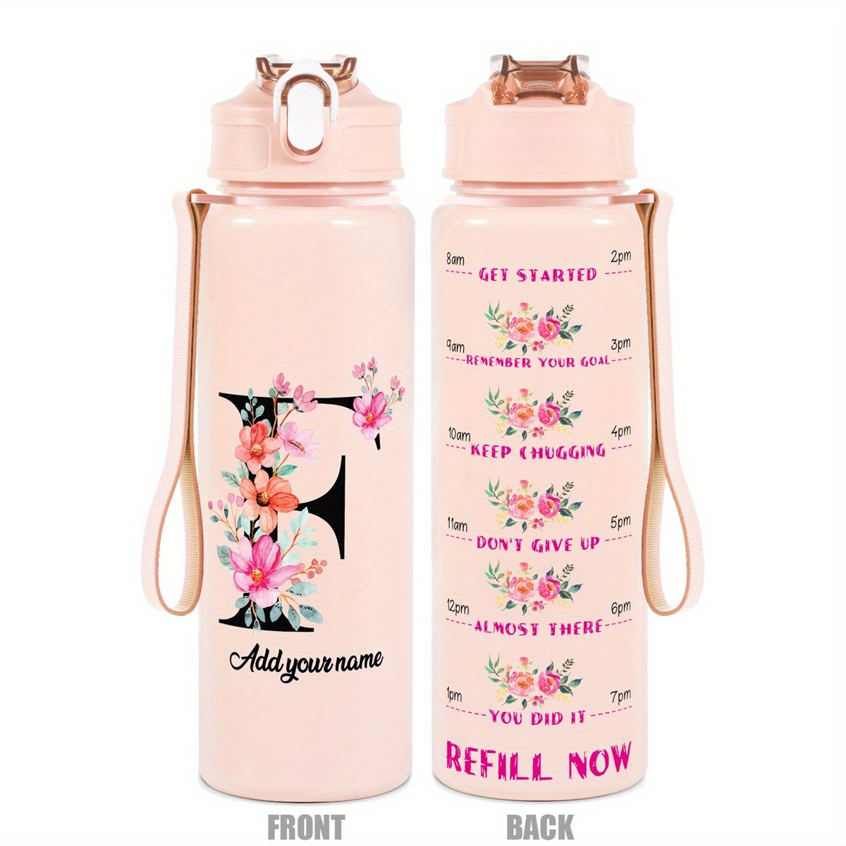 Custom Name 25oz Water Bottle with Time Markers – Leakproof Hydration Tracker Bottle