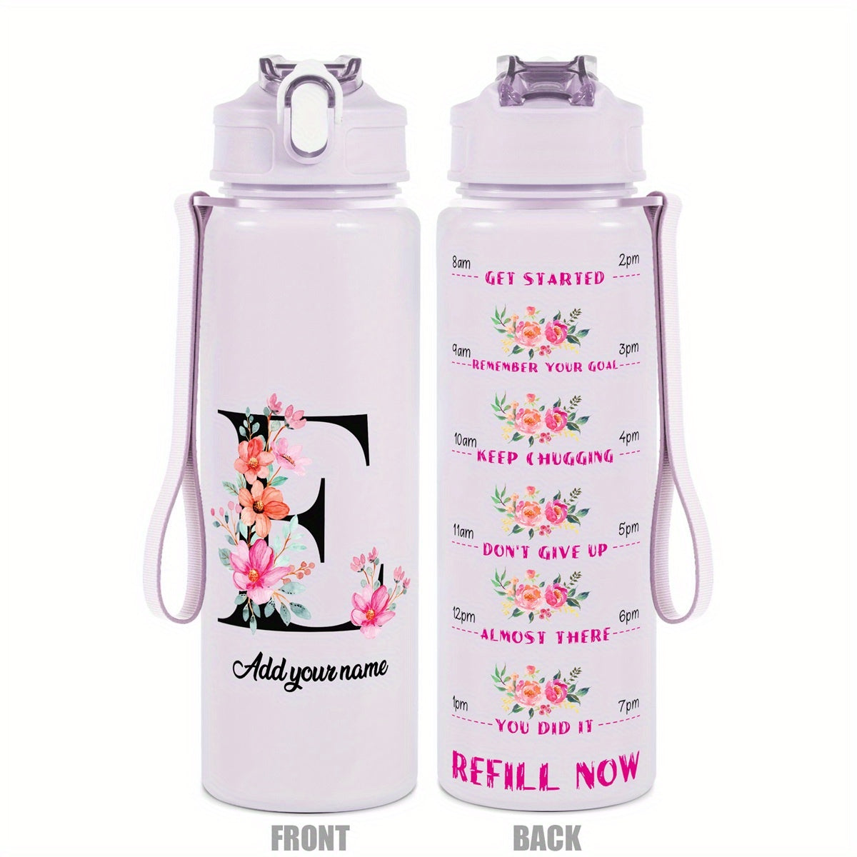 Custom Name 25oz Water Bottle with Time Markers – Leakproof Hydration Tracker Bottle