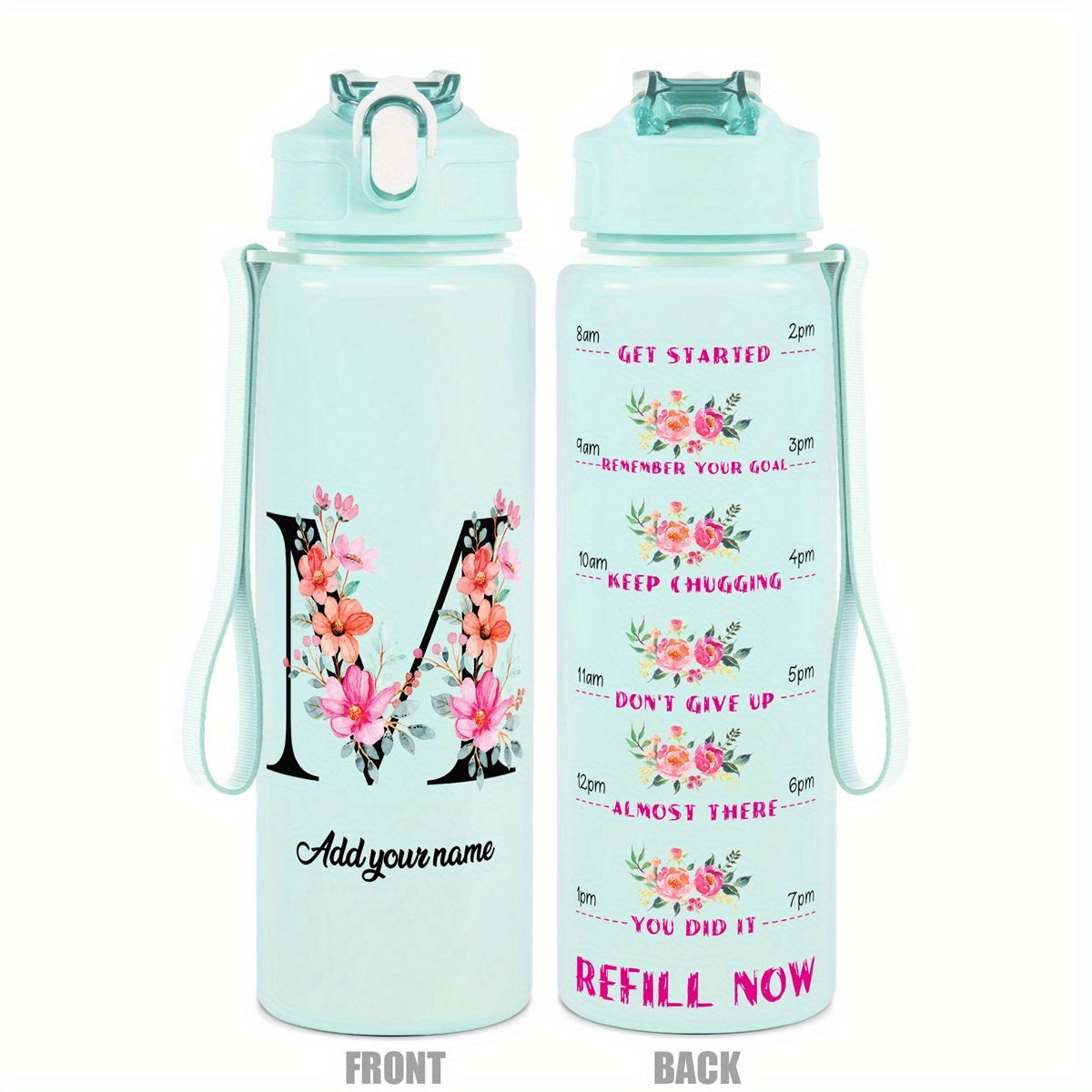 Custom Name 25oz Water Bottle with Time Markers – Leakproof Hydration Tracker Bottle