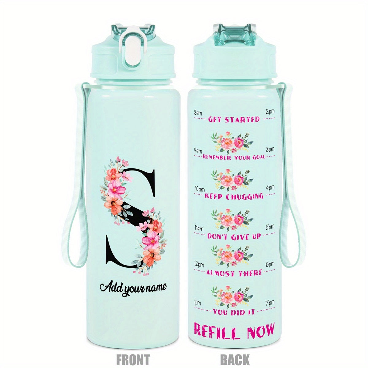 Custom Name 25oz Water Bottle with Time Markers – Leakproof Hydration Tracker Bottle