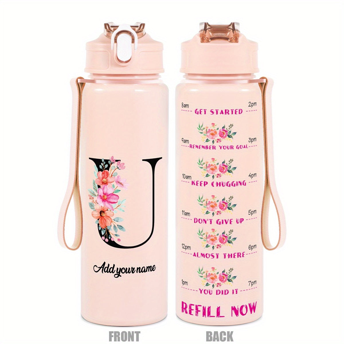 Custom Name 25oz Water Bottle with Time Markers – Leakproof Hydration Tracker Bottle