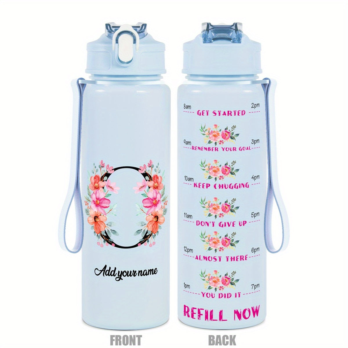 Custom Name 25oz Water Bottle with Time Markers – Leakproof Hydration Tracker Bottle